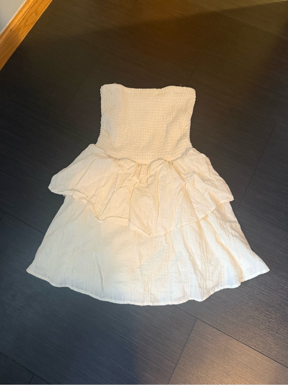 Woman’s Cream Strapless Ruffle Dress
